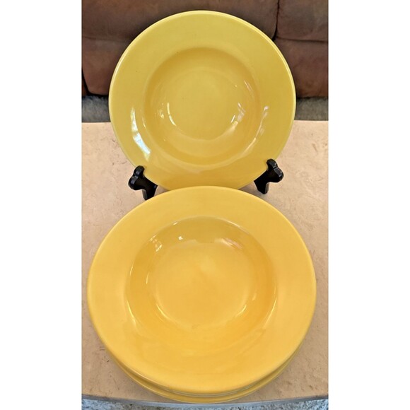 Pottery Barn 4 SAUSALITO Mustard Yellow 10” Soup Pasta Ceramic Bowls Cottagecore - Picture 1 of 6